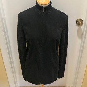 Talbots Stretch Black Zip Up Jacket with Cable-knit Sweater Sleeves Size 10